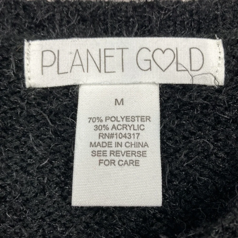 Planet Gold Black & White Long Sleeve Crop Fuzzy Sweater Women's Size Me…